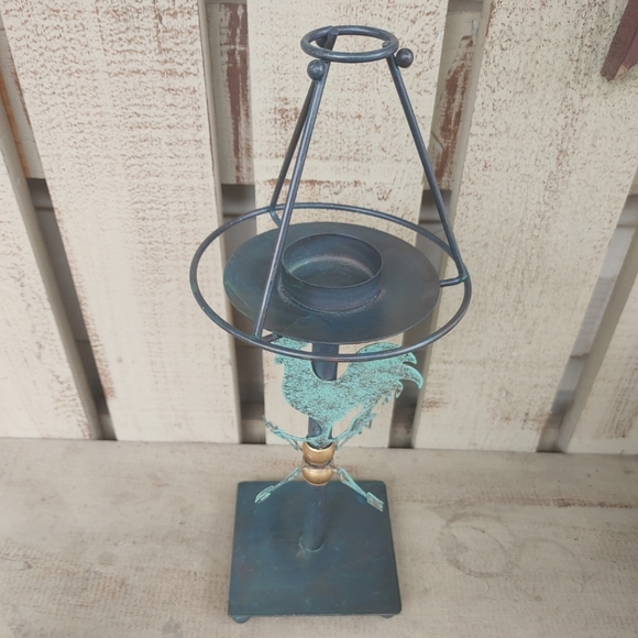 Vintage Rustic Rooster Weathervane Candle Holder Farmhouse 12" Metal Country - Picture 2 of 10